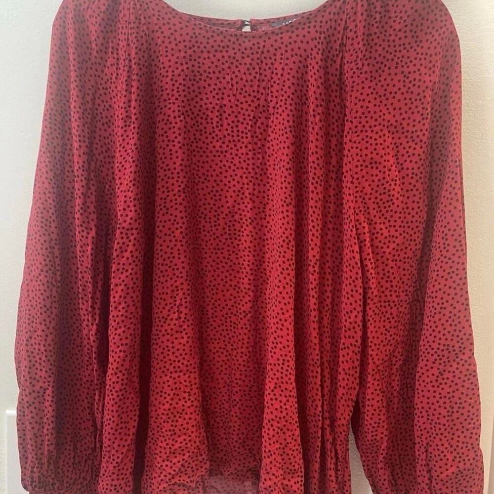 M & S Collection Women’s Pullover Red Polka Dot Long Sleeve Blouse Top Size 22